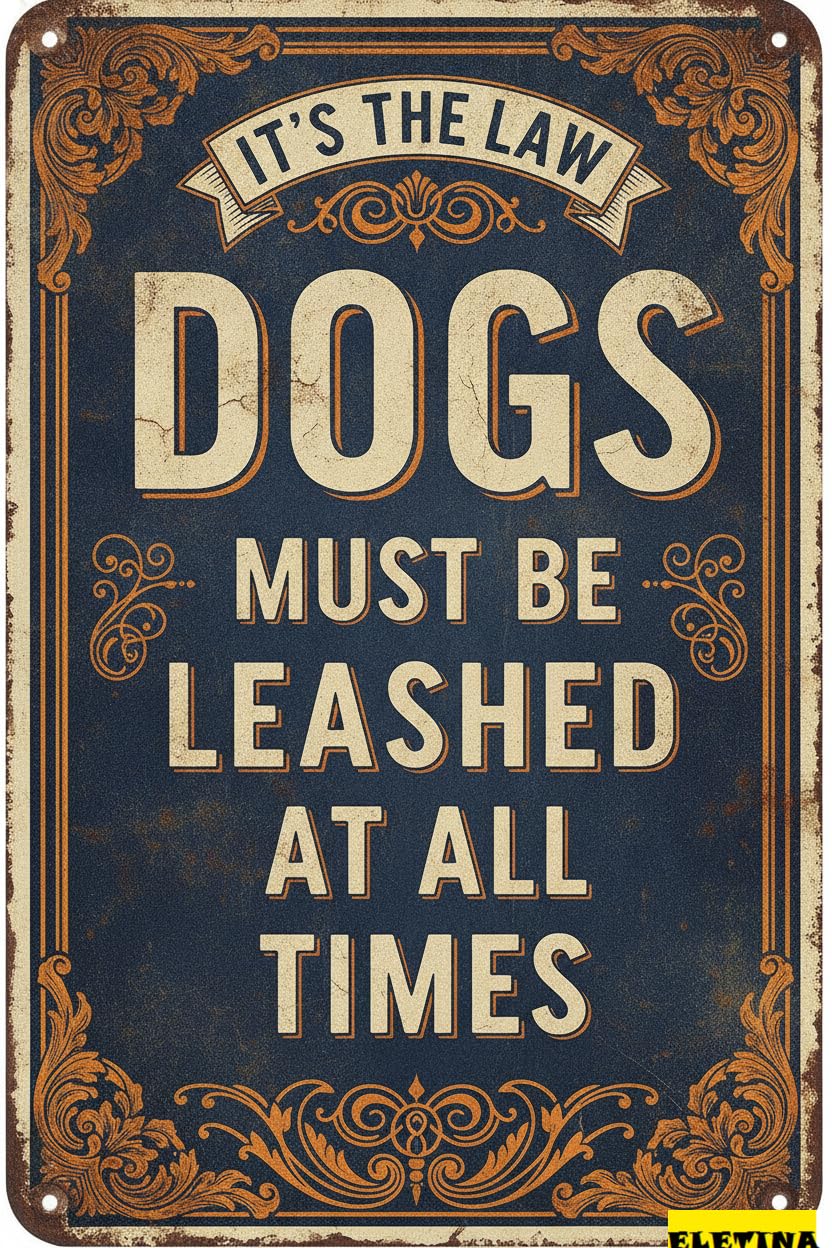 Dogs Must Be Leashed At All Times Tin Sign, 8x12 Inch