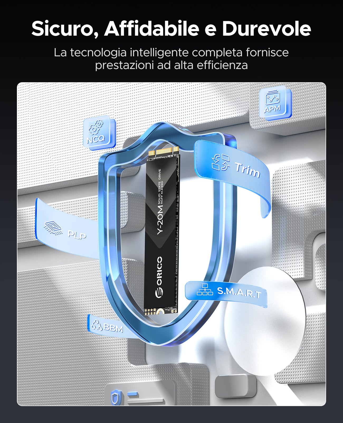 ORICO 512GB M.2 2280 SATA SSD, SATA III 6Gbps SSD M2 con Chiave B+M, 500 MB/s Unità a Stato Solido Interna per Desktop/Portatili - Y20M