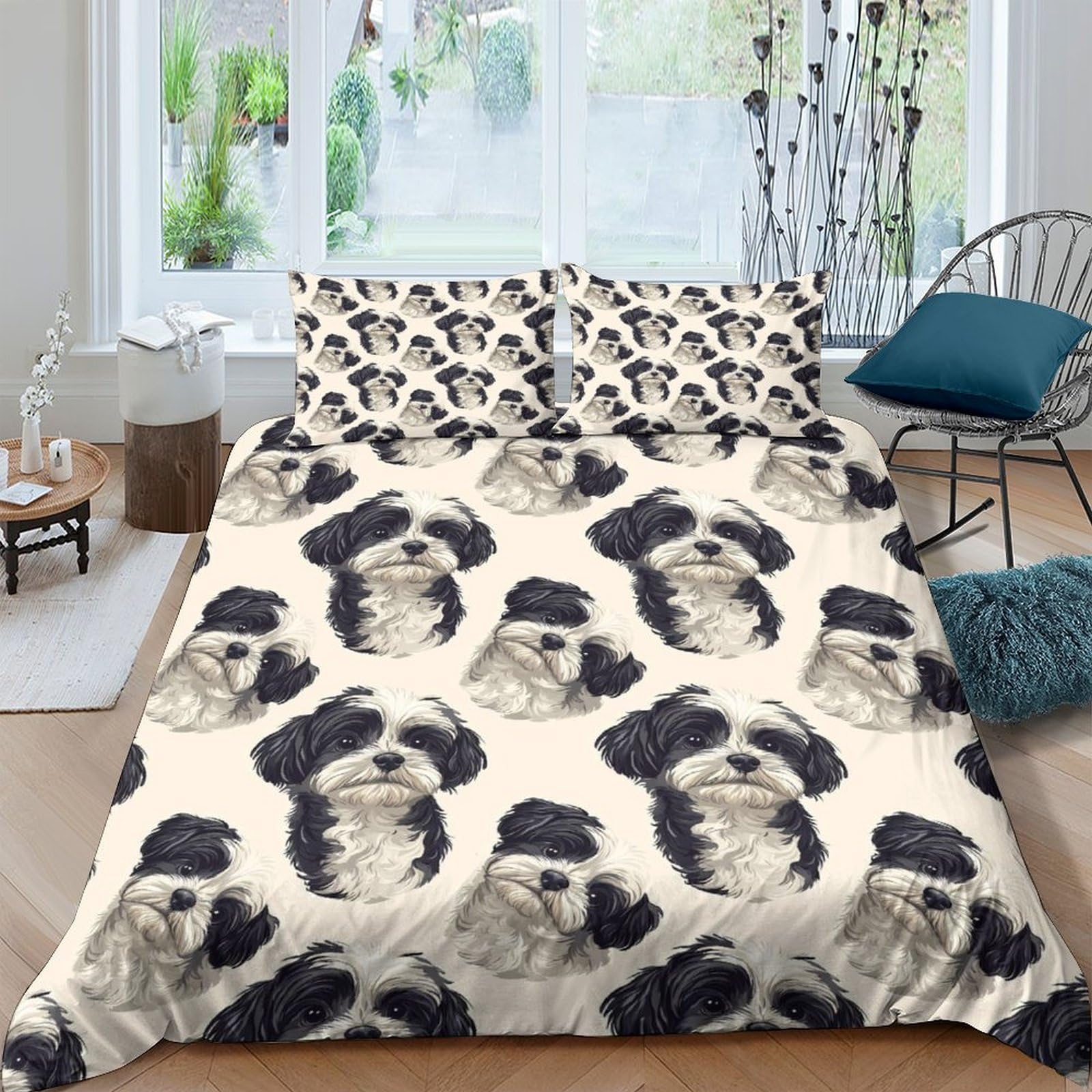 Ctjqhvkz Style-9 3D Printed Shih Tzu Dog Pattern Fitted Sheet Microfiber Anti-Slip Bed Cover Washable For Bedroom Guest Room Single（135X200cm）
