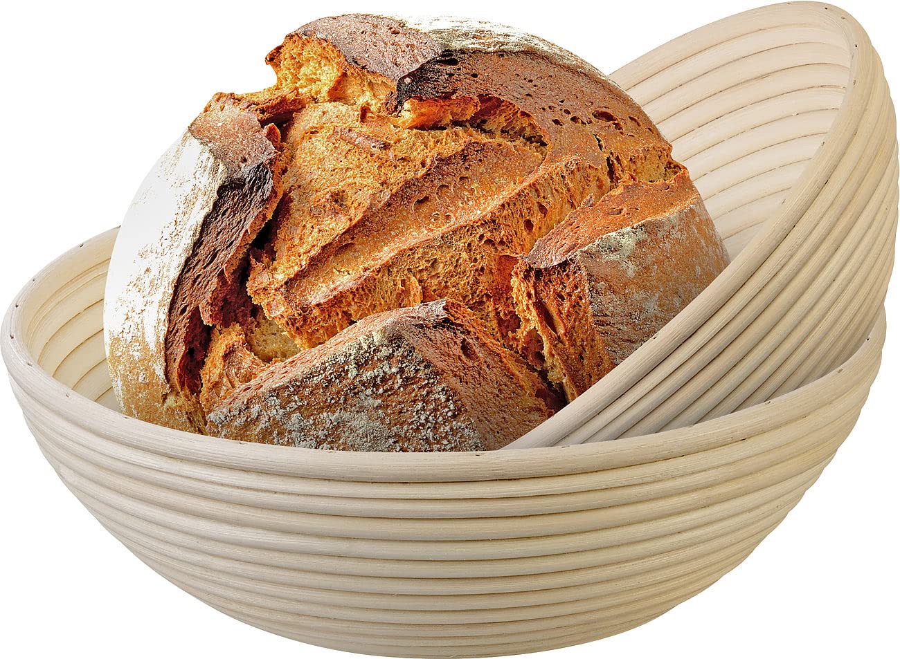 Rosenstein & Söhne Brot Backen Zubehör: 4er-Set Gärkörbe, Ø 25 & 30 cm, Abdecktücher, Gabel, Reinigungspinsel (Brotbackschale, Korb-Schale, Topf)