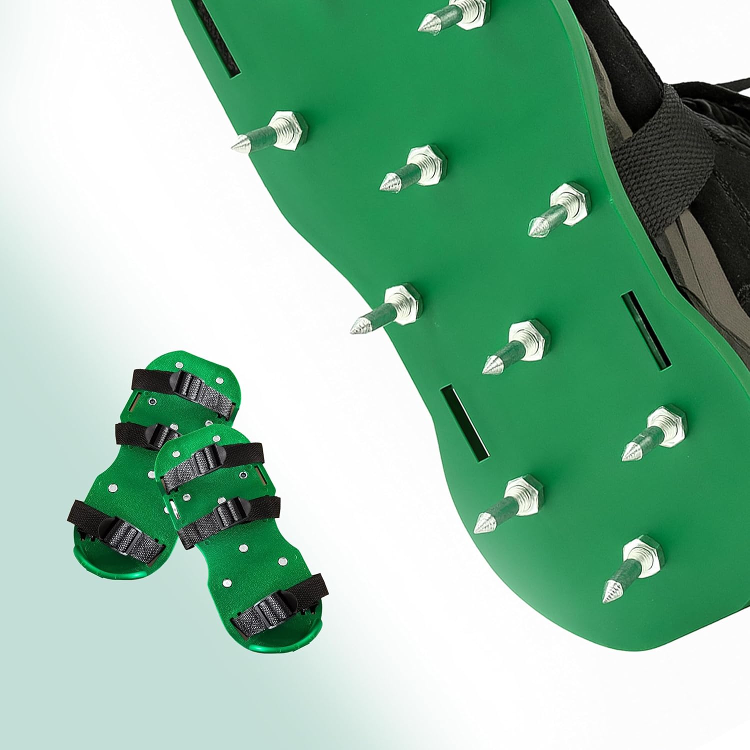 Relaxdays Lawn Aerator Shoes, 13 Nails Each, Scarifier, Nail Shoes, Lawn, Screed Shoes, BT: 32.5 x 15 cm, Black/Green