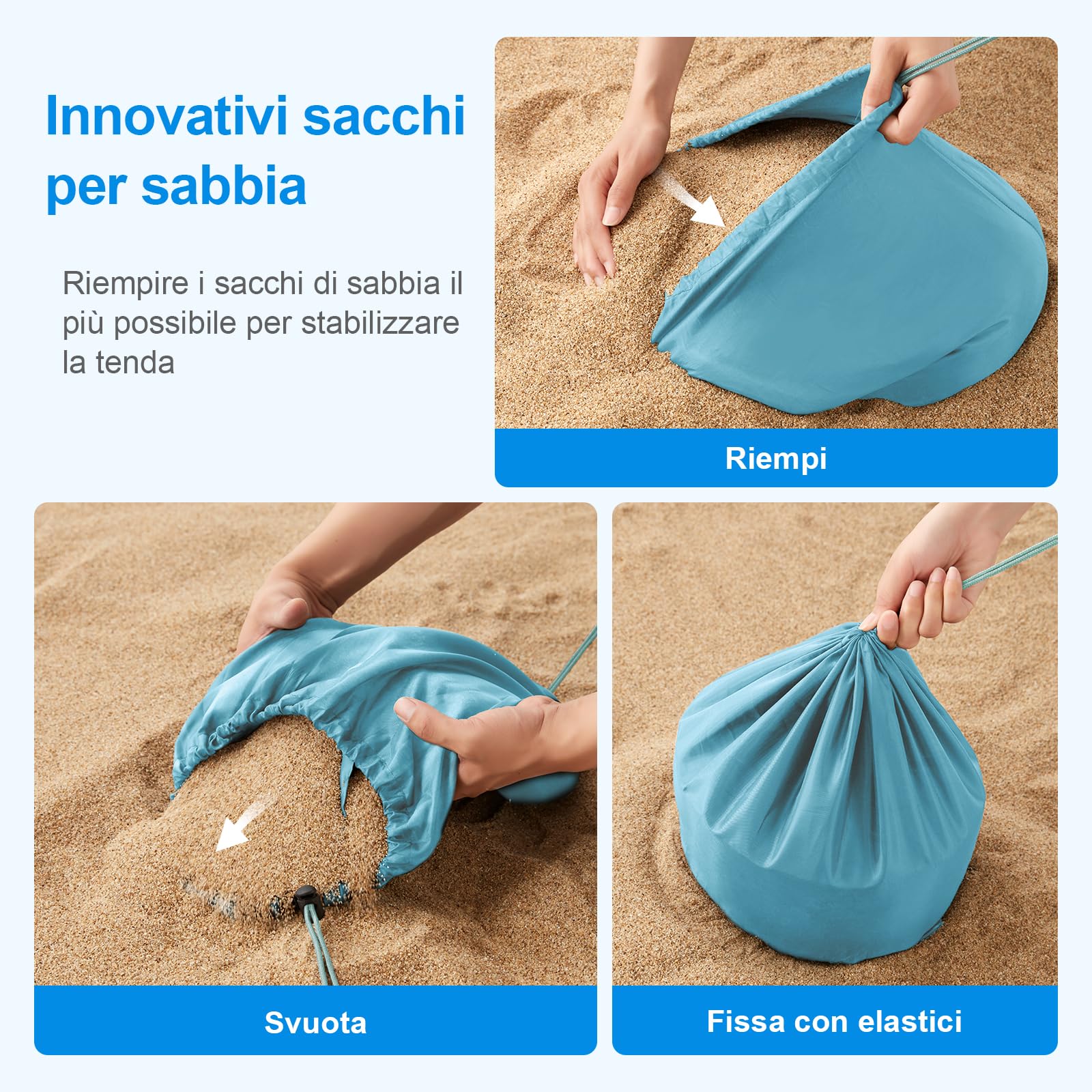WolfWise Tenda da Spiaggia con Protezione Solare UPF50+, 3 x 3 m Tenda da Spiaggia con Ancoraggio di Sabbia