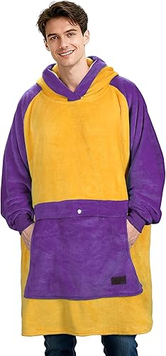 Miniatura 9 de Tirrinia Manta de gran tamaño con capucha para adultos, todos los patrones, sudadera Sherpa en blanco, como regalo cálido y divertido para hombres,