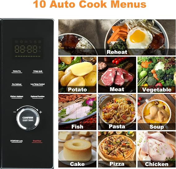 34L Combination Microwave Oven and Grill, 1000W with 2400W Grill and Convection Functions, Combination Microwave with Air Fry Feature, Stainless Steel, Turntable
