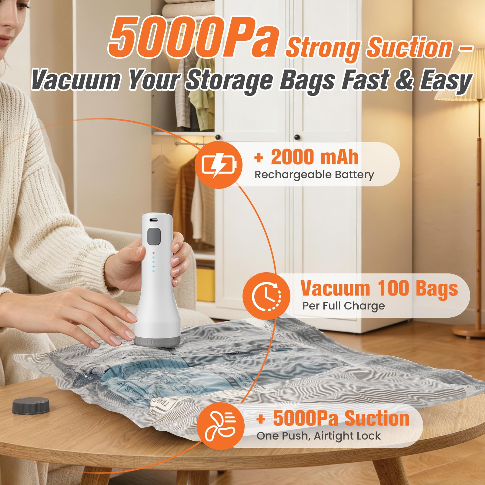 Lot de 15 sacs de rangement sous vide pour voyage avec pompe sans fil, sacs économiseur d'espace pour vêtements, sacs d'emballage de compression pour bagages, 15 tailles combinées