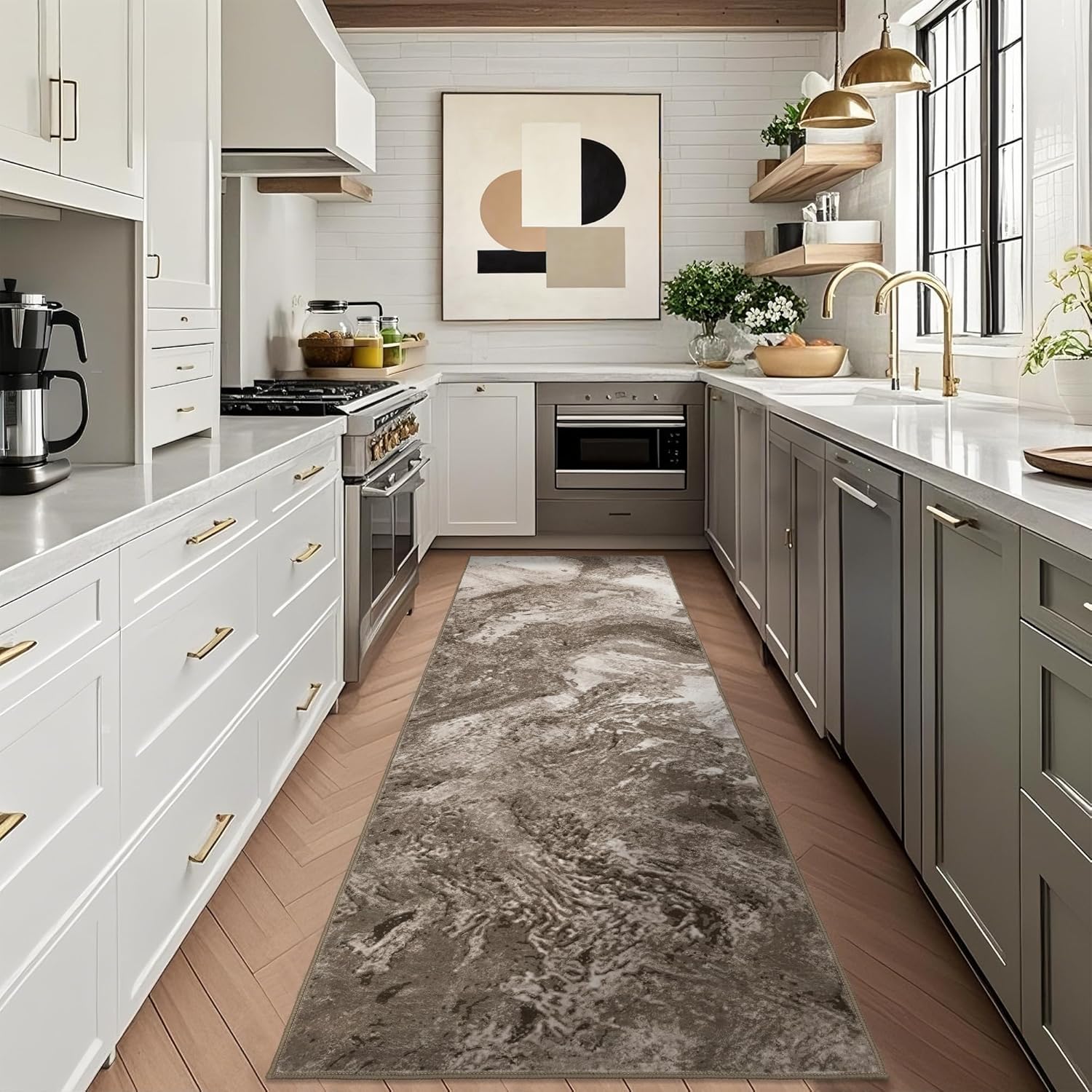 Washable Rug for Living Room: Abstract 8x10 Area Rugs for Bedroom Dining Room Low Pile Non-Slip - Stain Resistant Large Carpet Indoor - Modern Marble Blue Gold