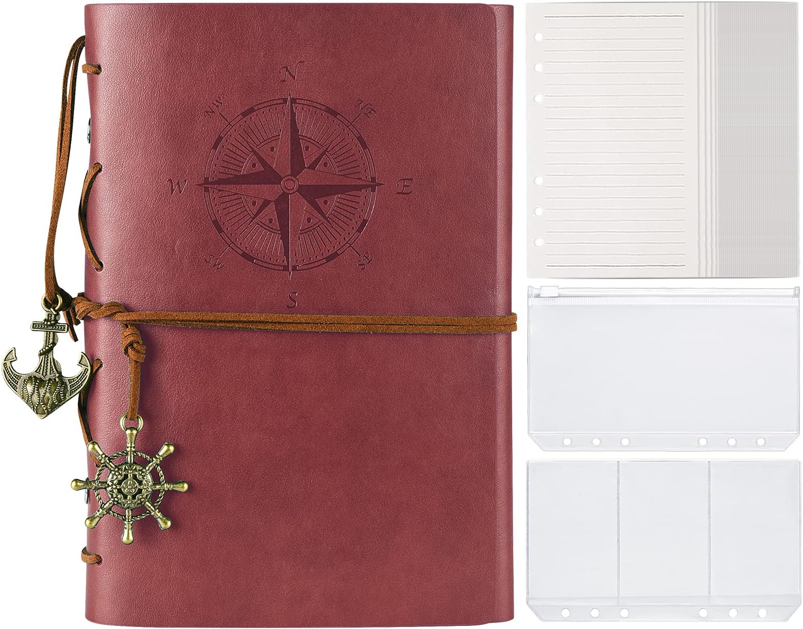 Leather Journal, Refillable Notebook Journal for Women Men, Travel Journal for Girls Boys Kids, Lined Paper with Binder Pockets for Diary, Planner, Bible, Vintage Journal Gifts, Red