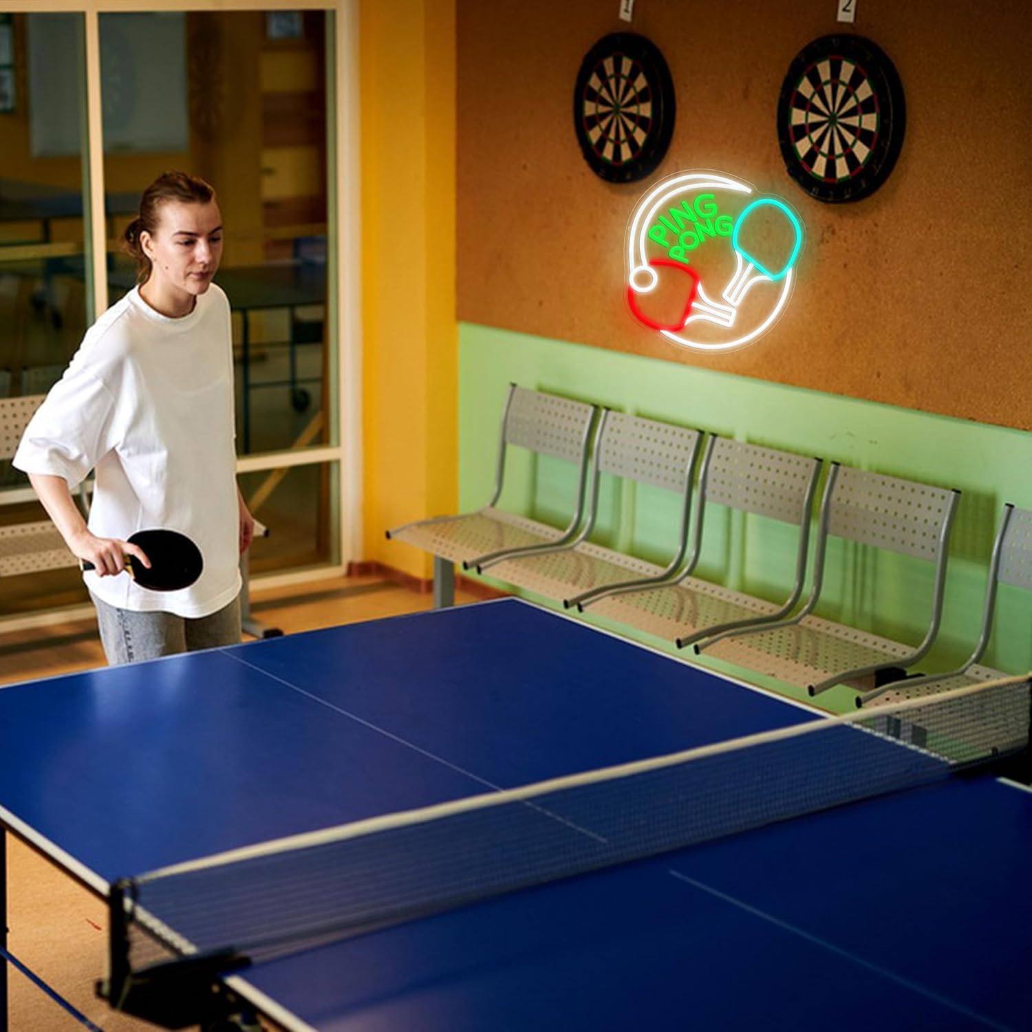 Ping Pong Neon Sign USB Powered 12.6 * 12.6 inch LED Table Tennis Neon Light for Wall Decor Play Sports Neon Signs for Game Room Gym Man Cave Home Theater