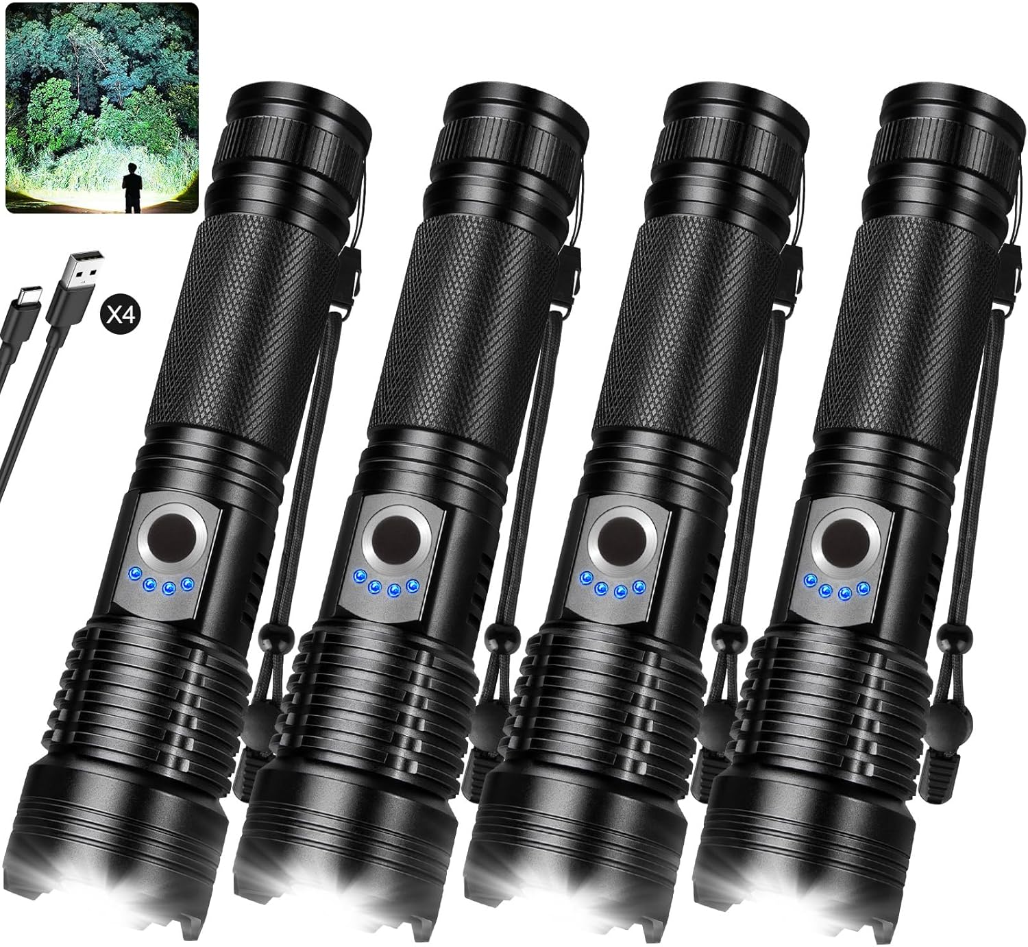 VVBE Rechargeable Flashlights High Lumens 4 Pack, 99,000lm Super Bright LED Flashlight, Adjustable 5 Modes, IPX6 Waterproof Powerful Flash Lights for Camping Home Outdoor