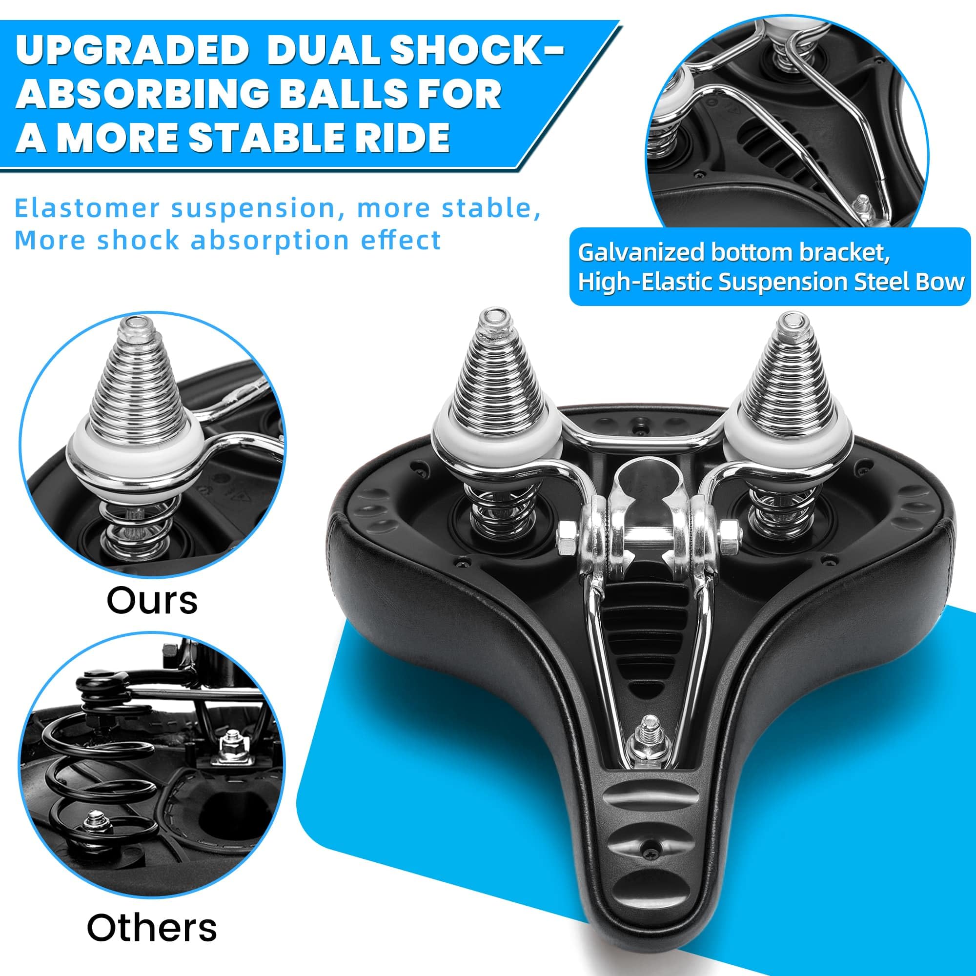CDYWD Selle de Velo Ultra Confortable Homme et Femme, Rembourrage Doux Ergonomique, Large, avec Suspension, Selle Confort Velo pour VTT, Vélo de Ville, Ebike, Vélo Stationnaire