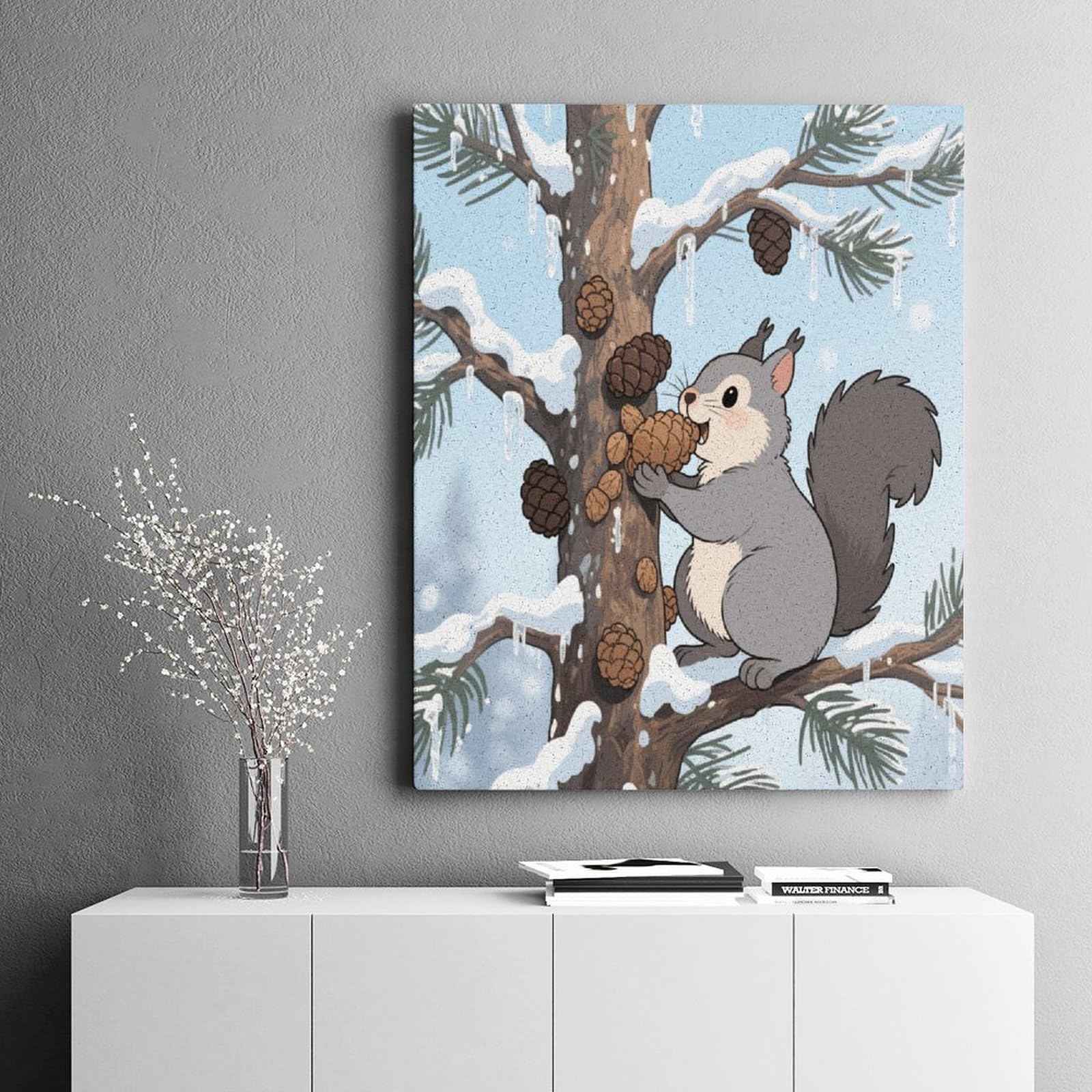 KOAYUBFC Eichhörnchen zum Aufbewahren von Tannenzapfen, Malen-nach-Zahlen-Set für Erwachsene, Anfänger, Erwachsene, Malen-nach-Zahlen-Kits auf Leinwand, DIY-Acryl-Ölfarben, Malerei mit Pinseln für