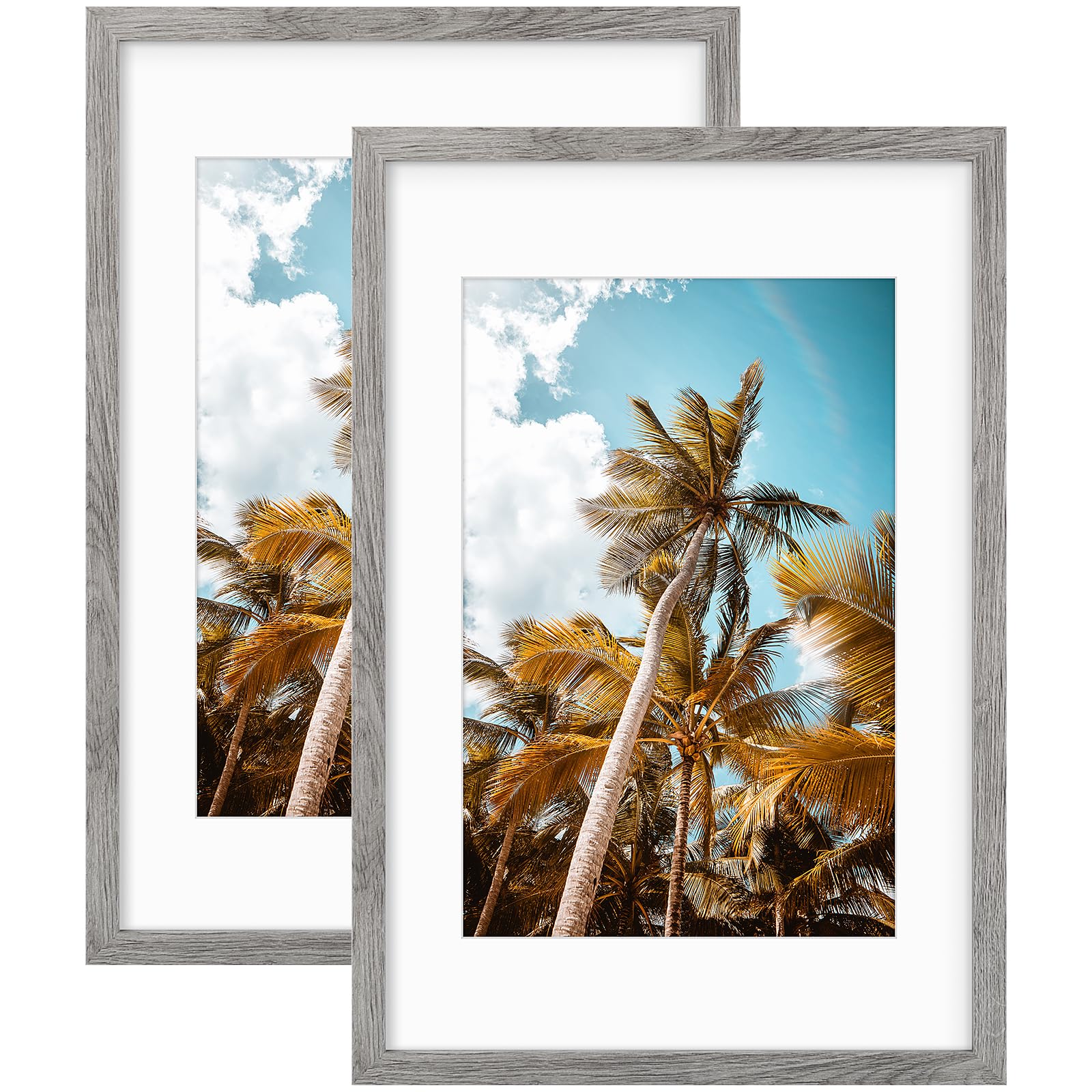 Frametory 2 Pack 16x24 Grey Picture Frame with Real Glass Mat for 12x18