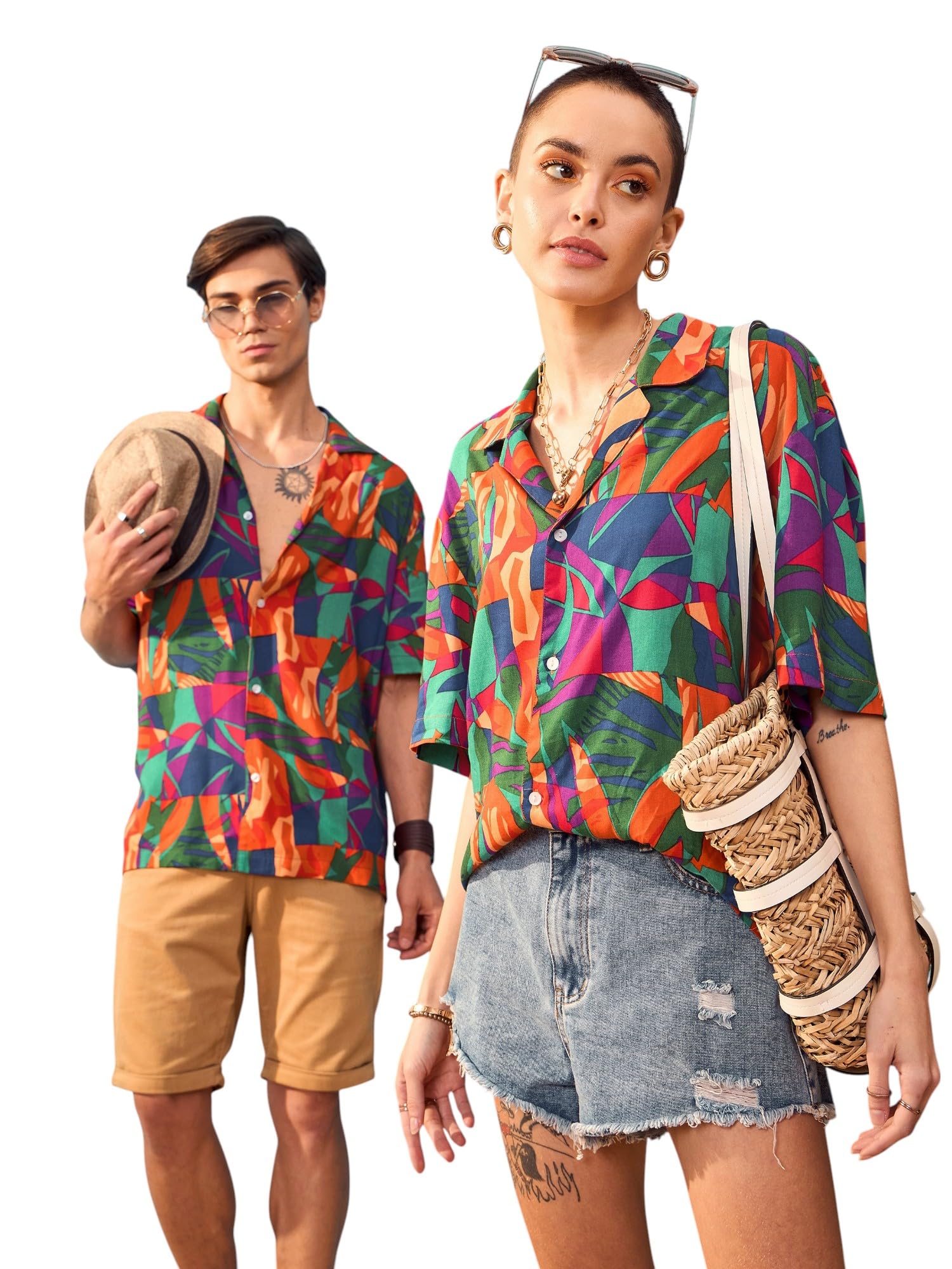 SASSAFRAS Unisex Blue Multi Tropical Print Relax Fit Shirt in blue