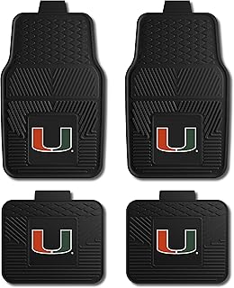 Fanmats University of Miami Hurricanes Set of 4 Car Mats for Cars, SUV, Pickups - All Weather Protection, Deep Reservoir Design, Universal Fit - 3D NCAA Team Logo - 29”x17” Front - 14”x 17” Rear Mat