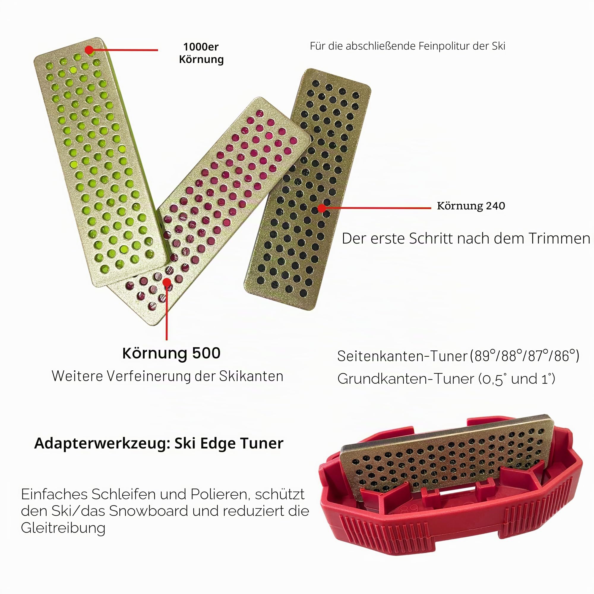 Snowboard Ski Edge Schrägstimmung Ski Wax Kit Diamanten 3 Stück Diamantfeile 240 Körnung 500 Körnung 1000 Körnung für Skifahrer