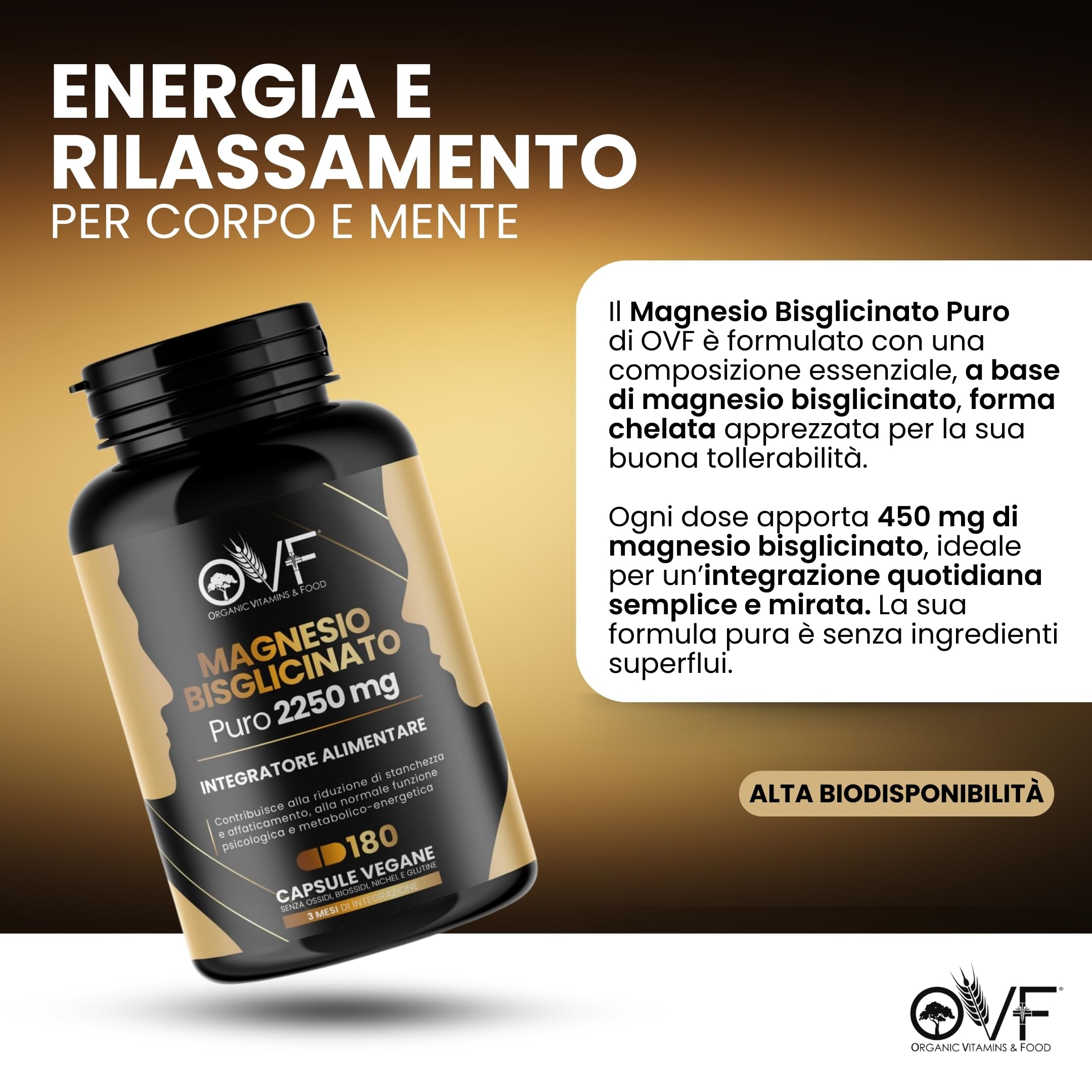 MAGNESIO BISGLICINATO PURO 180 Capsule da 450 mg | 3 Mesi di Integrazione | Supporto per Muscoli e Sonno Integratori Stanchezza Puro Alta Biodisponibilità Vegano