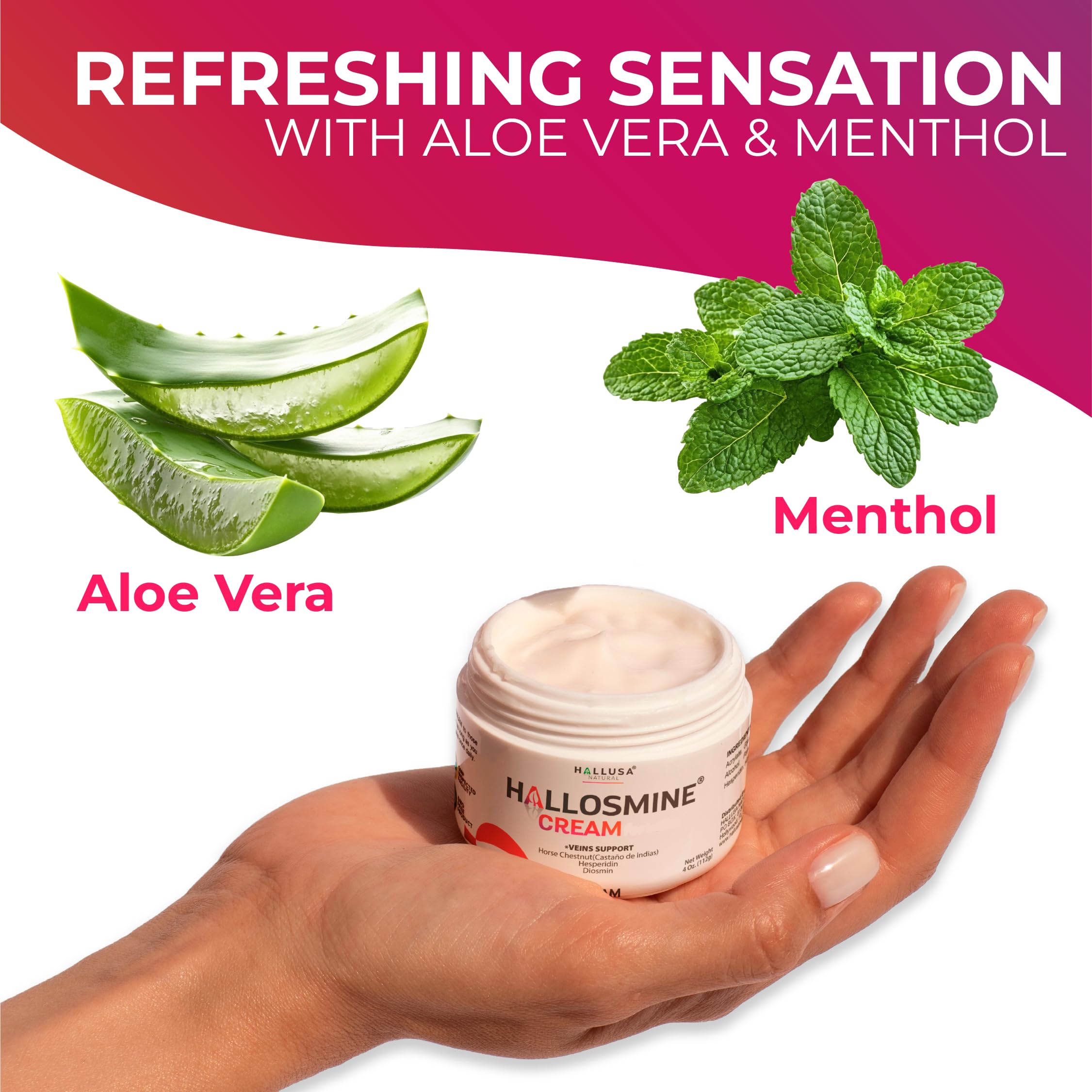 Hallusa Natural Hallosmine Leg Cream with Diosmin, Hesperidin & Menthol