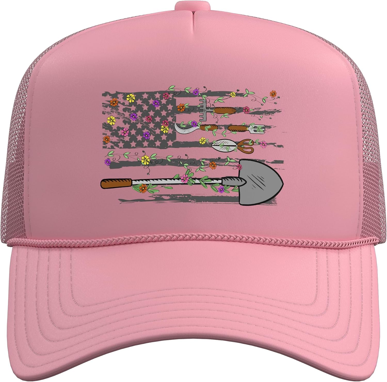 Garden Flag with Tools and Flowers Design USA Trucker Hat with Adjustable Mesh Back image 2
