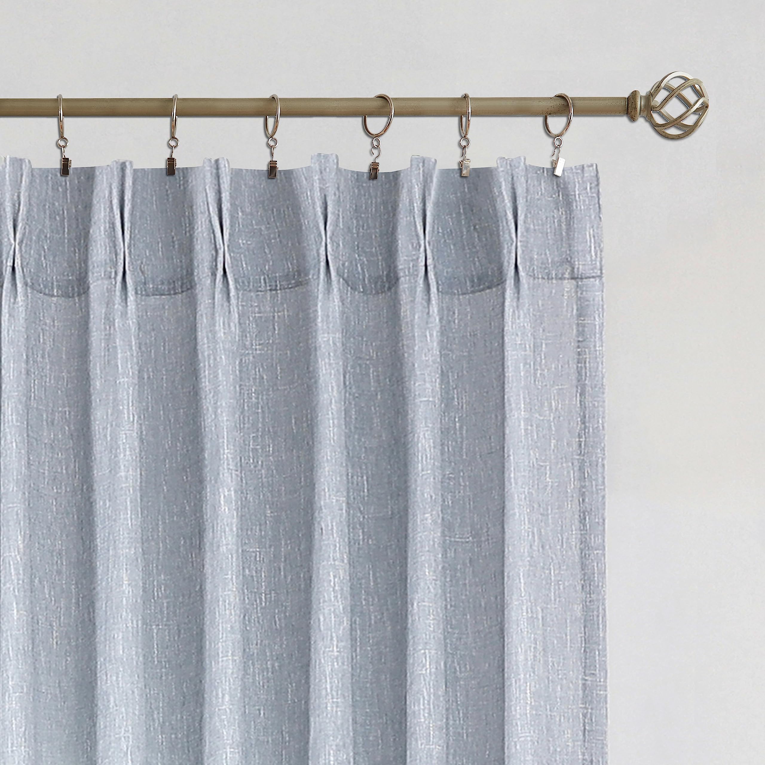 Vision Home Blue Pinch Pleated Semi Sheer Curtains Textured Light Filtering Window Curtains 84 inch for Living Room Bedroom Rayon Blended Chambray Blue Pinch Pleat Drapes with Hooks 2 Panels 40"Wx84"L