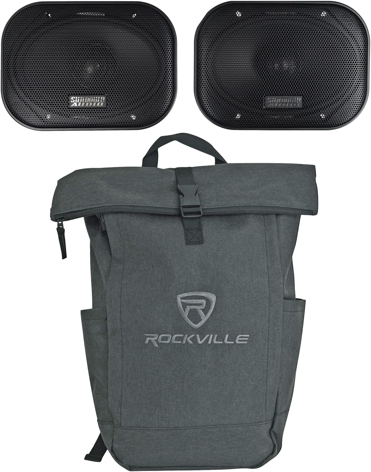 Sundown Audio E-68CX Bundle: Pair 6x8 in 90-Watt RMS Coaxial Car Speakers, RPAK Charcoal Backpack Bag with Padded Laptop Pocket, 2-Items