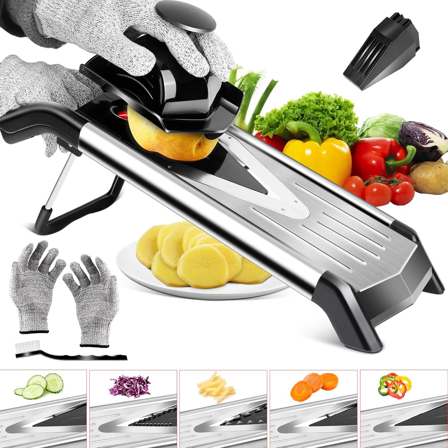 MASTERTOP Mandoline Vegetable Slicer, Mandoline Slicer V Blades with 5