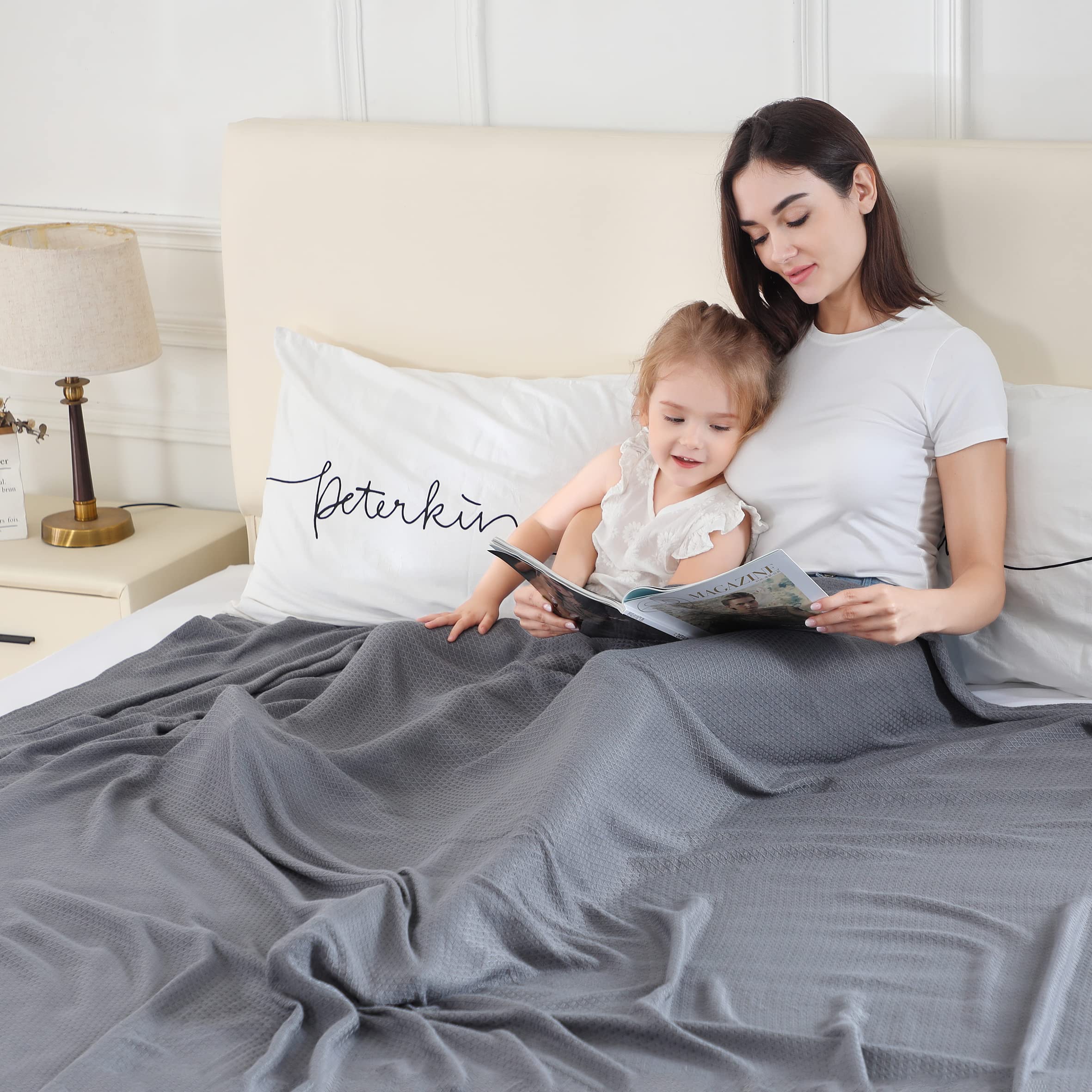 VHOME Coperta termica per dormienti caldi, 100% bambù, coperta estiva per adulti e bambini, leggera, traspirante, può mantenere il corpo fresco per il sudore notturno, grigio scuro, 220x240 cm