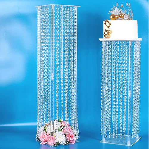 Miniatura 8 de Soporte de flores de columna de acrílico con cuentas de cristal de araña, 2 piezas de 31.5 pulgadas, jarrones altos de acrílico para centros de