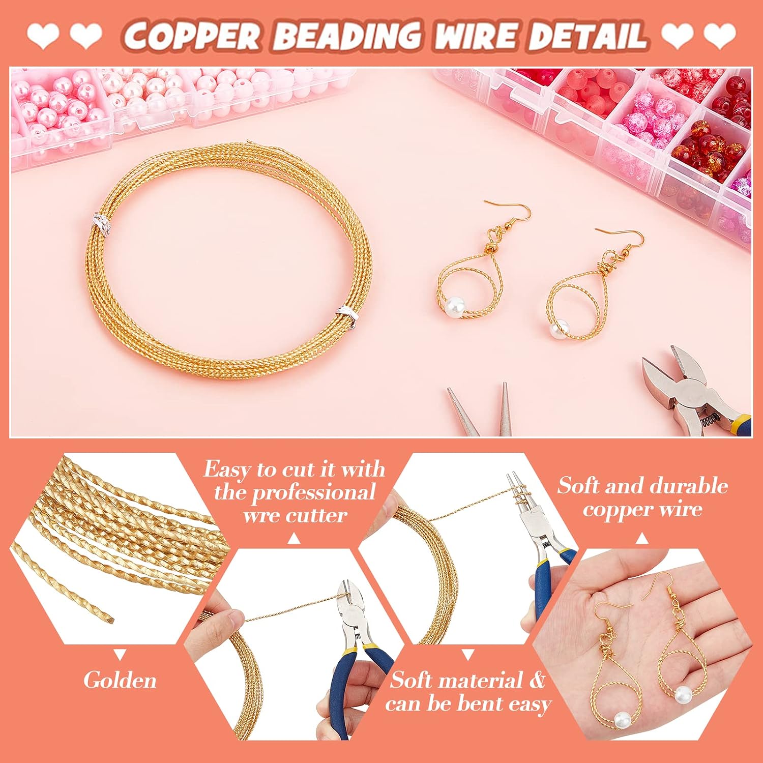BENECREAT 20FT 17 Gauge Golden Craft Brass Wire, 1.2mm Thick Round Jewelry Twisted Copper Wire for Beading Ring Making and Other Jewelry Crafts