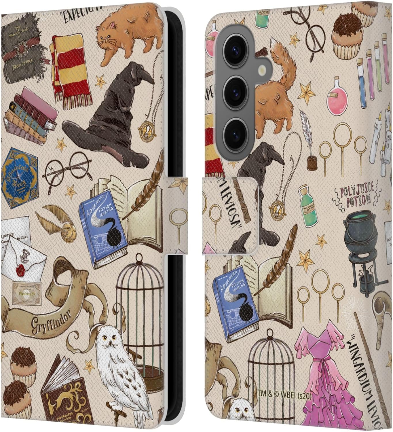 Head Case Designs Officially Licensed Harry Potter Hogwarts Pattern Deathly Hallows XXXVII Leather Wallet Case Compatible with Samsung Galaxy S25