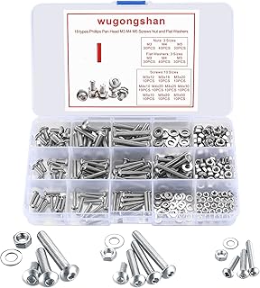300 Pcs Button Head Socket Cap Screws Bolts and Nuts and Flat Washers Assortment Kit, M3/M4/M5 Stainless steels Hex Socket Head Screws Nuts and Bolts and Locking Washers Set