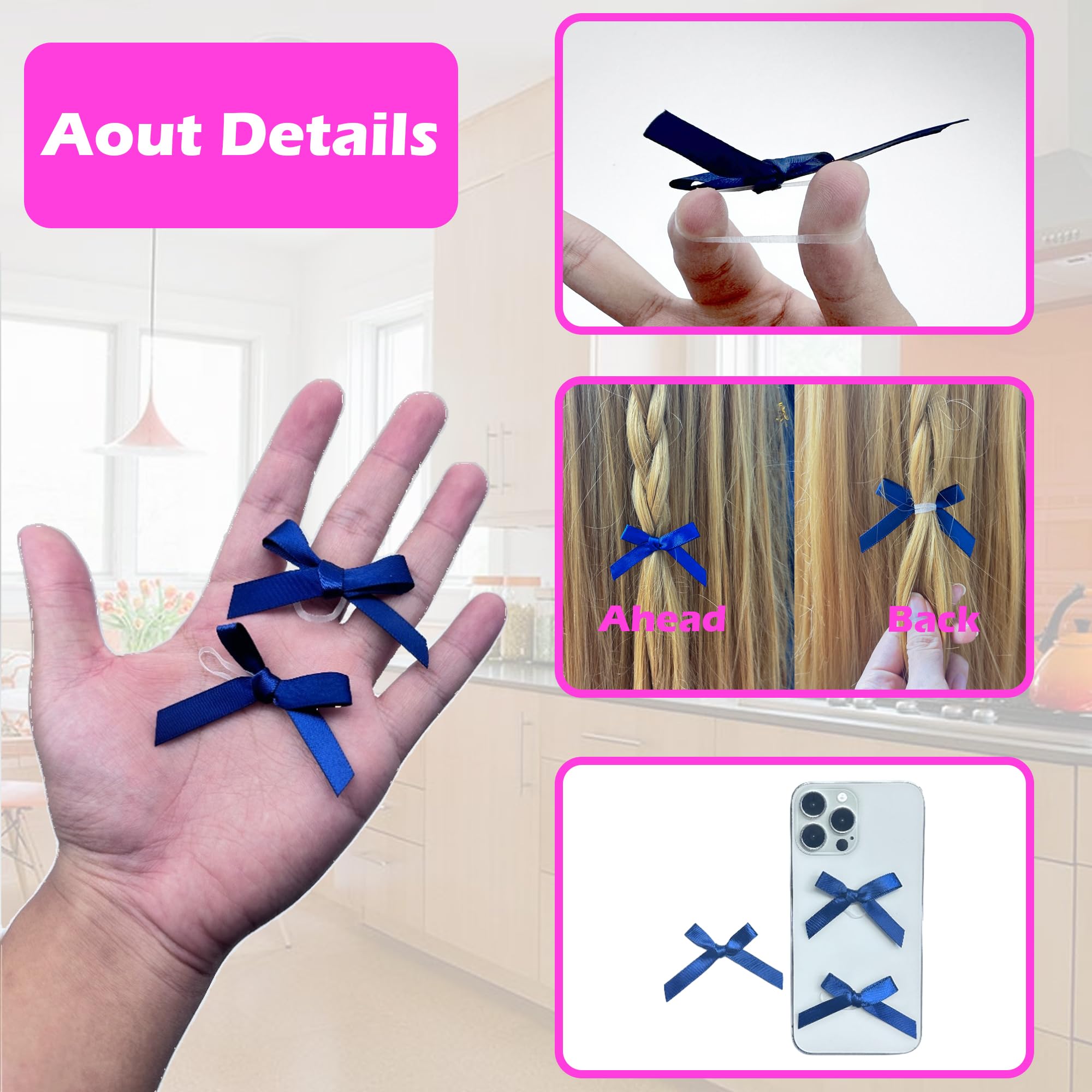 100 pezzi Fiocco con elastico Fiocchi per il fai da te Bowknot Minifiocchi Fiocchi in nastro di raso Fiocchi in raso con elastici per matrimoni, prodotti artigianali (Blu marino)