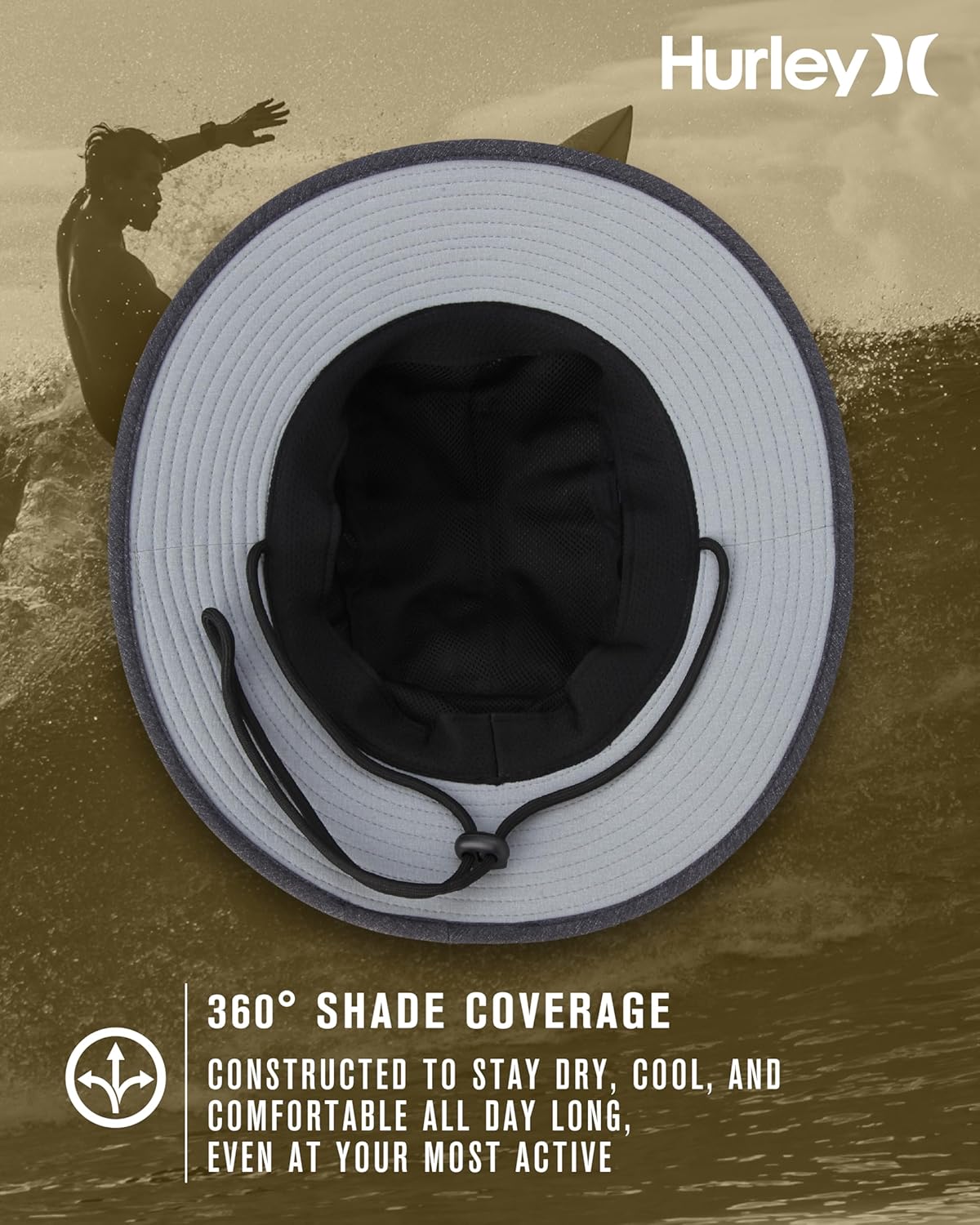 Hurley Men's Boonie Hat - Moisture Wicking Quick Dry Wide Brim Sun Hat for Outdoor, Fishing and Hiking (S-XL) - Image 3