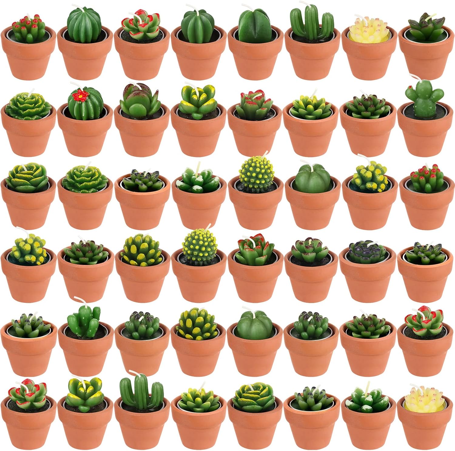 Shihanee 48 Pcs Bulk Succulent Candles Decorative Cactus Tealight Candles Handmade Mini Terracotta Clay Holders House Warming Wedding Baby Shower Spa Mexican Coworkers Teacher Birthday Gifts(Red)