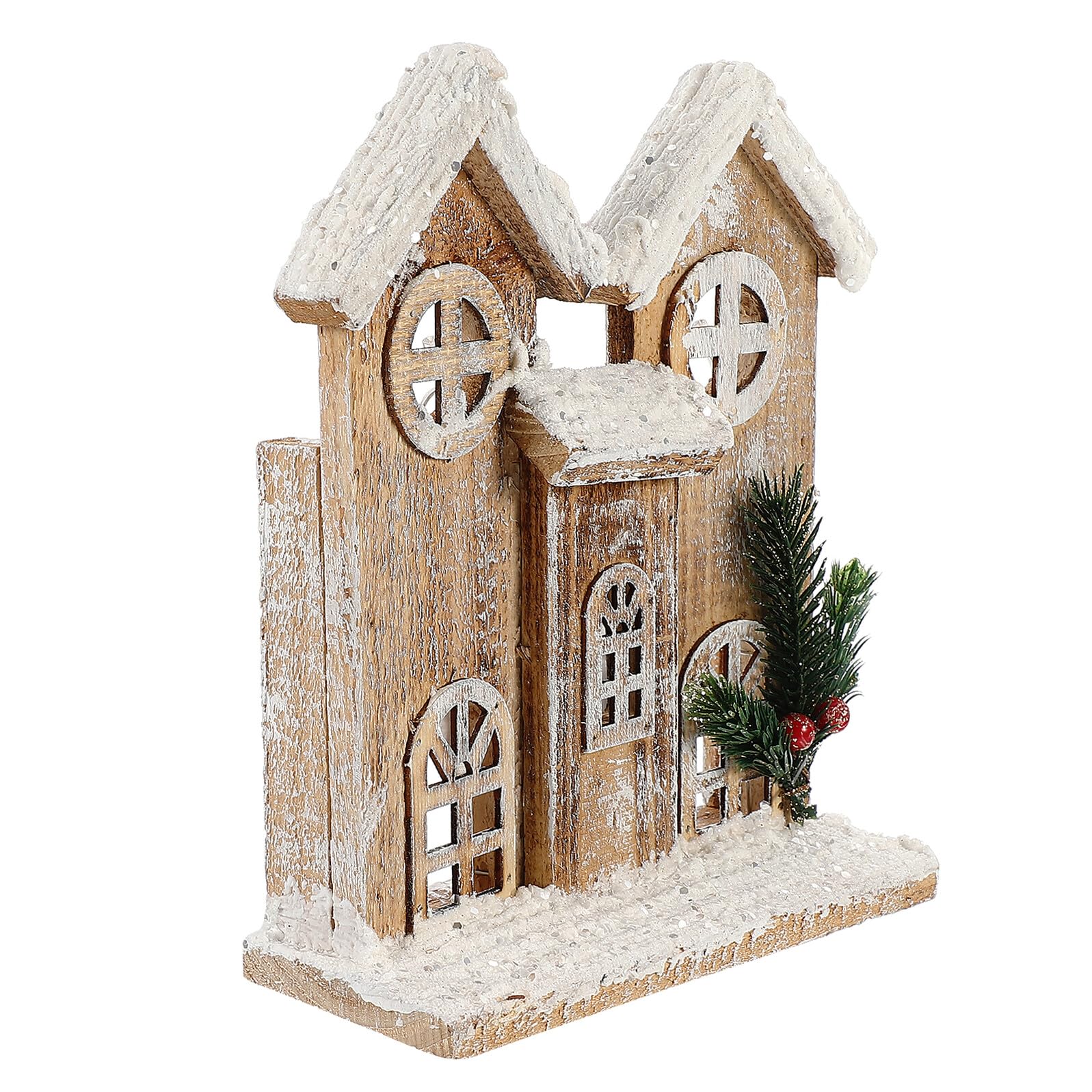 Maison de Noël en bois avec LED blanche pour décoration festive de table