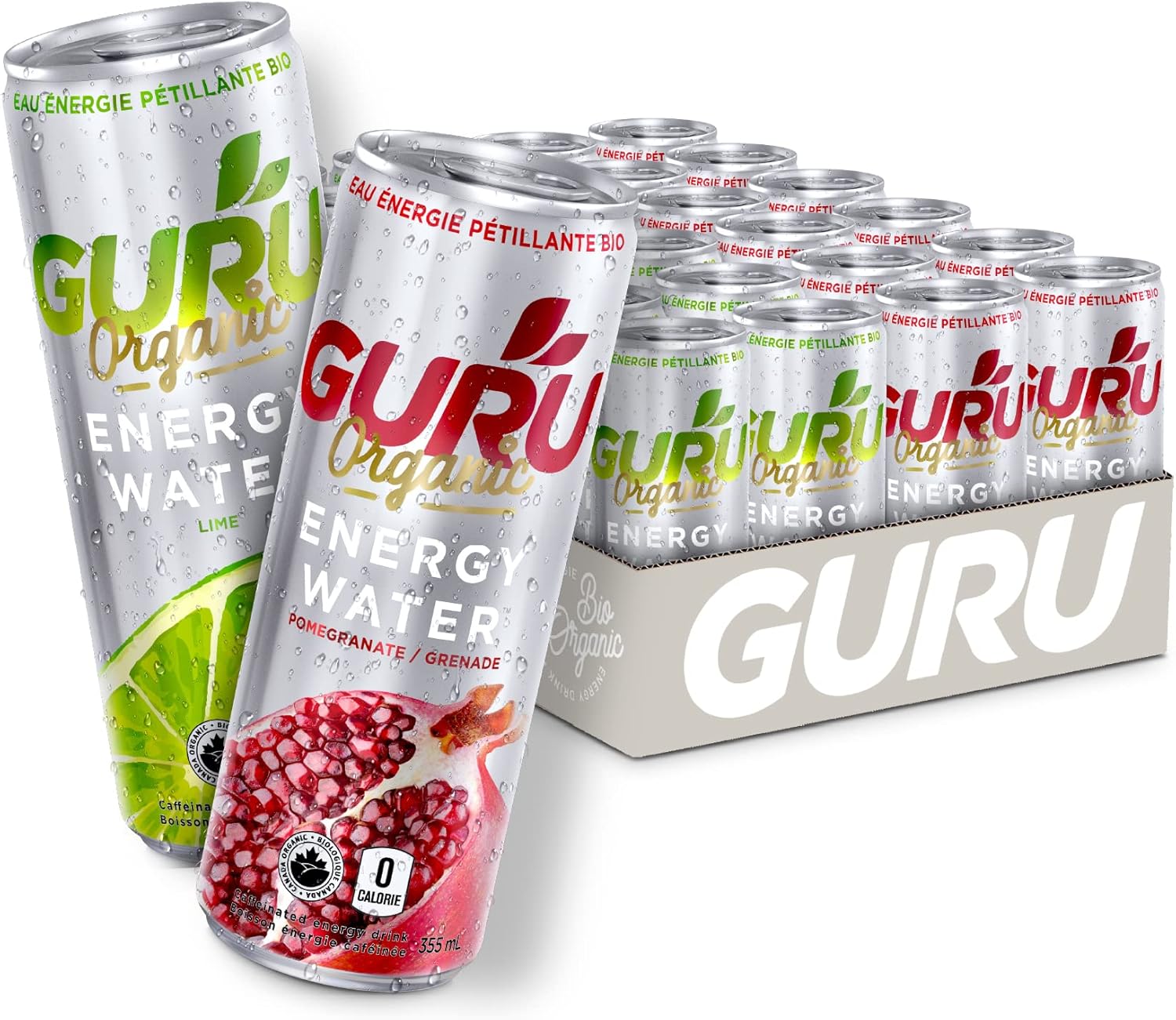 GURU Energy Sparkling Water Mix Pack Lime & Pomegranate 0 Calories Sugar Free Certified
