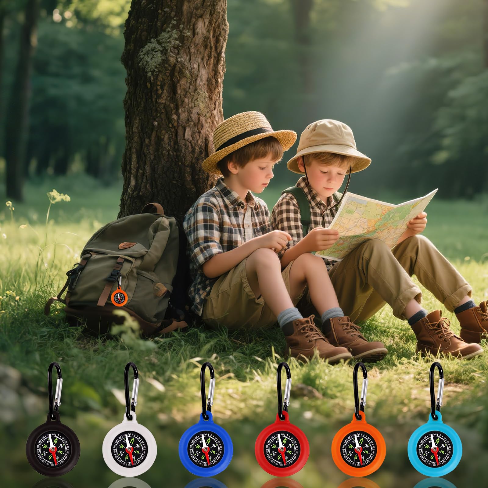 6 pezzi bussola per bambini, compass all'aperto con moschettone, mini portachiavi portatile, per campeggio e attività all'aperto