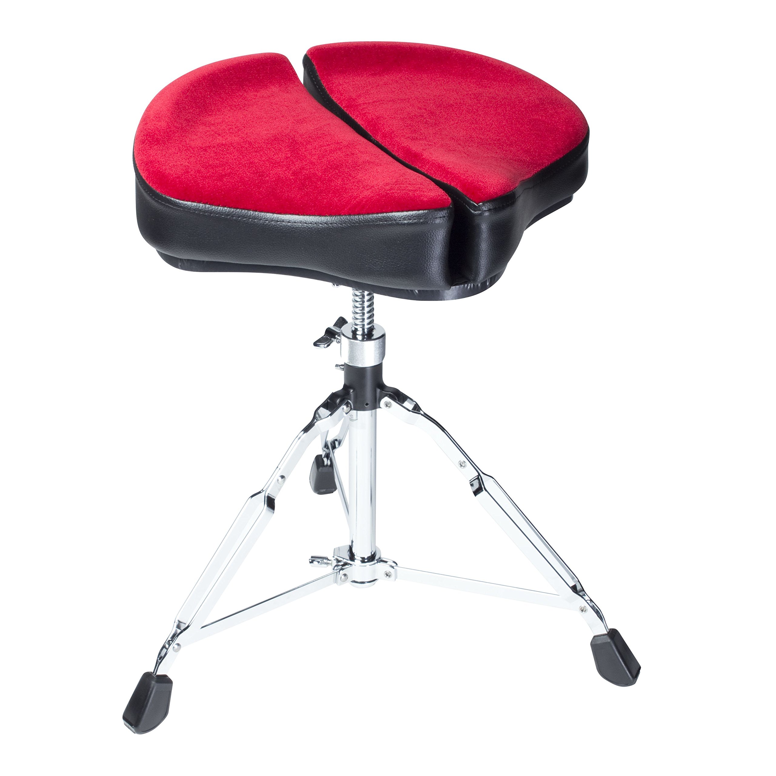 Fame D9300 Drumhocker, Split Seat, Doppelstrebig, Sattelform, Vinylbezug, Stufenlose Höheneinstellung, Memory Lock System, Ultra Stabil, Rückenschonend, 490-700mm Höhe, Verchromtes Finish