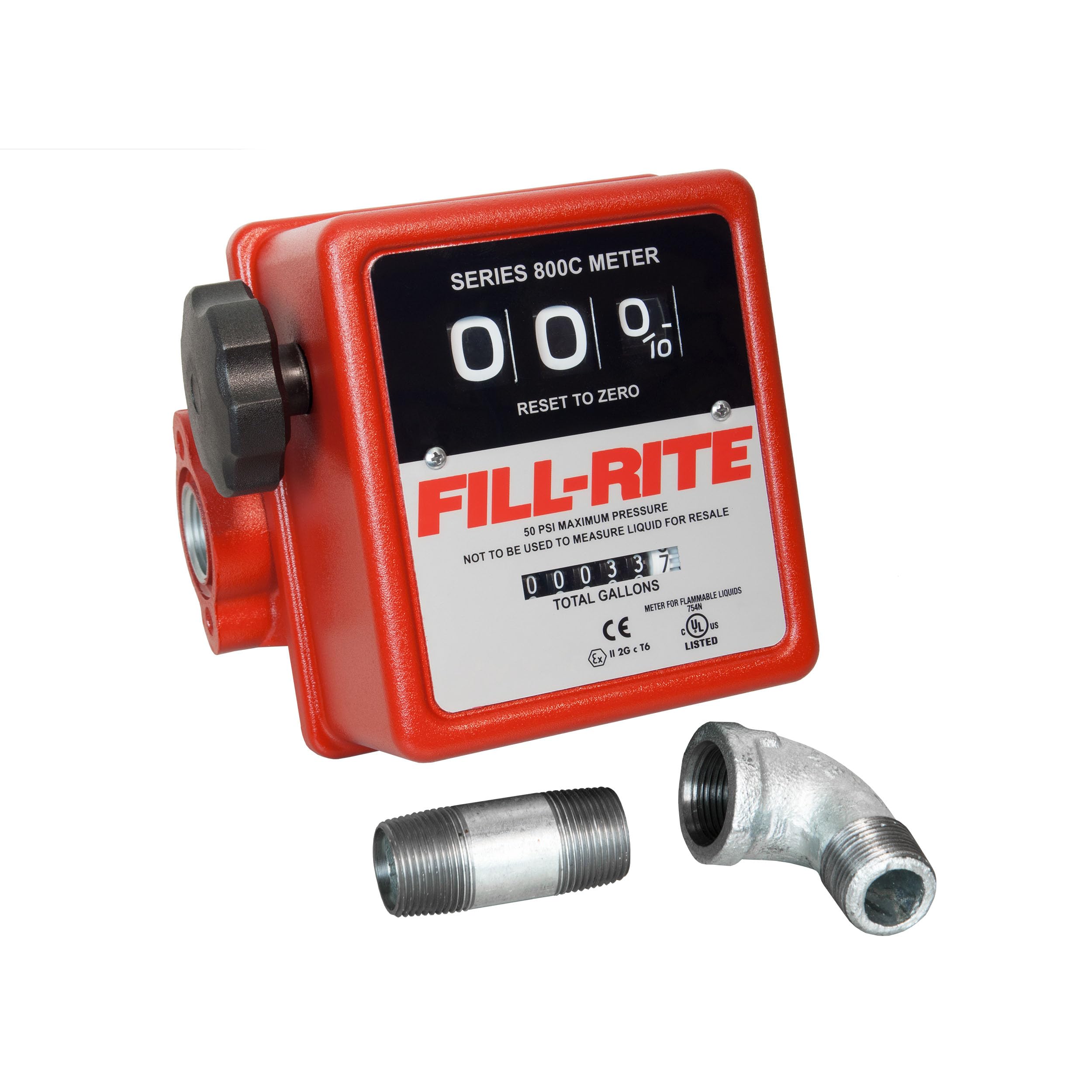 Fill-Rite 807CMK 3 Wheel Mechanical 3/4" 5 to 20 GPM Fuel Transfer Meter w/Mounting Kit For 1200, 2400, 600, & 700 Series Pumps
