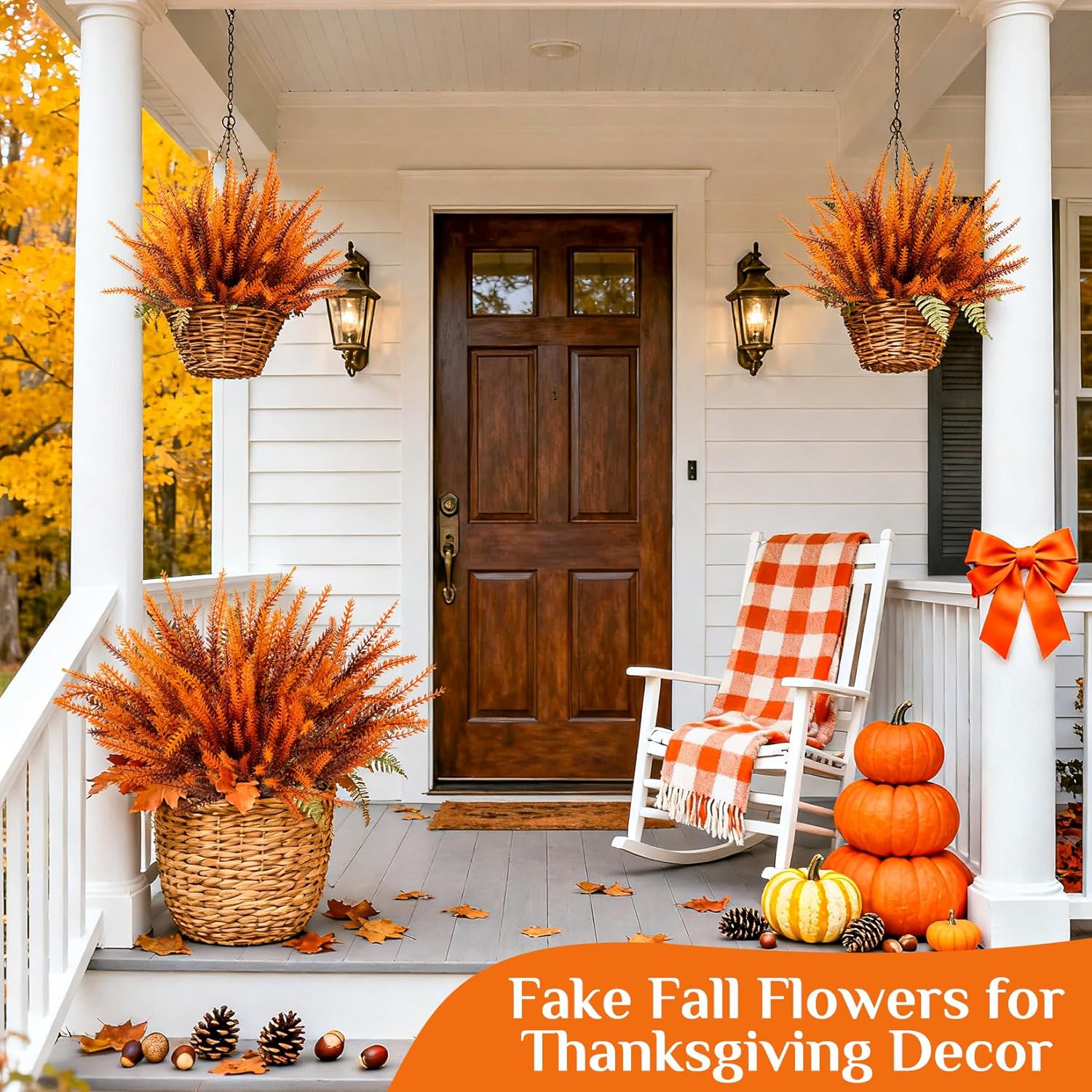 6PCS Artificial Fall Flowers for Outdoors Thanksgiving Decor UV Resistant Artificial Autumn Lavender Flowers, Vivid Fall Flower for Vase Planter Garden Patio Balcony Thanksgiving Decor - Image 5