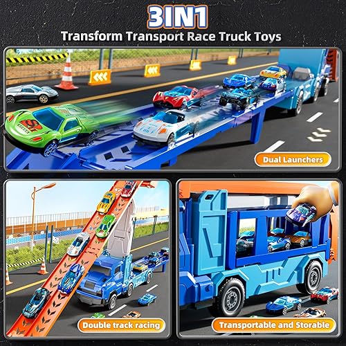 Miniatura 3 de Camión de juguete para niños de 3, 4, 5, 6, 7, 8 años, juego de pistas de juguete con 12 juguetes de automóvil fundidos a presión, regalos de