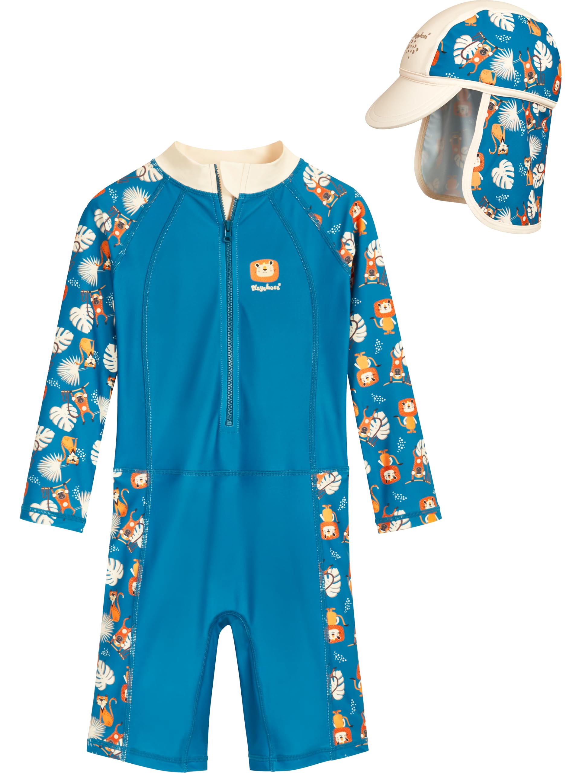 Playshoes Unisex Kinder Schwimmanzug mit Langen Ärmeln + Mütze Sonnenanzug (2er Pack)