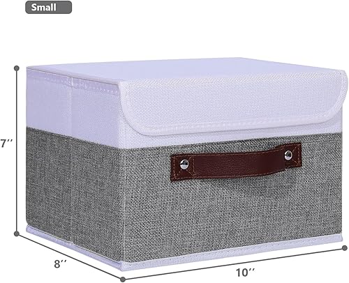 Miniatura 282 de ANMINY 2 contenedores de almacenamiento con tapa, asas de piel sintética, cajas de almacenamiento de plástico PP, decorativas, plegables, de tela