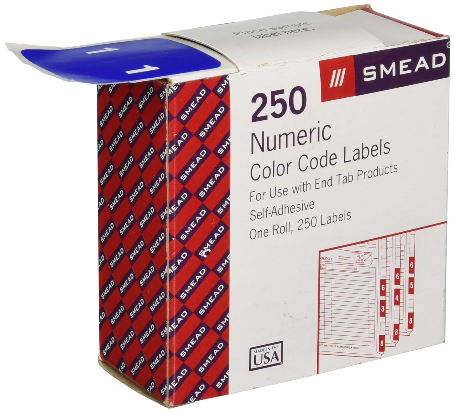 Smead XLCC ColorCoded Numeric Label, 1, Label Roll, Light Blue, 250 labels per Roll (67241