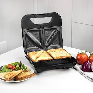 Kalorik 4-In-One Sandwich Grill and Waffle Maker with Interchageable Nonstick Plates and Cool-Touch Handle Perfect for Waffles Grilled Cheese Fried Eggs and More, 800-Watts, Stainless Steel