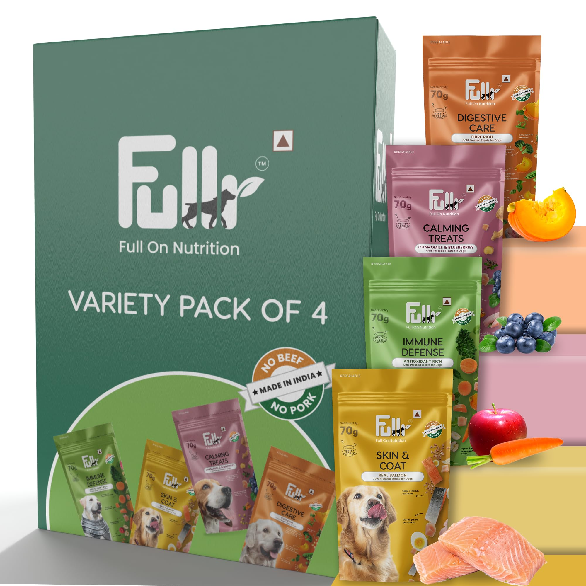 Fullr Healthy Dog Treats, Multi-Pack (Pack of 4) - Immune Defense, Skin & coat, Digestive care, Calming treats, Dog biscuits for all breeds, Total 280 gms (B0CTM876DQ) Amazon Price History, Amazon Price Tracker