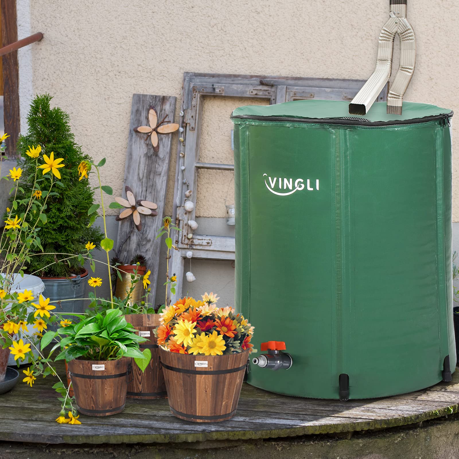 VINGLI Upgraded Rain Barrel, Collapsible Water Tank Storage Container