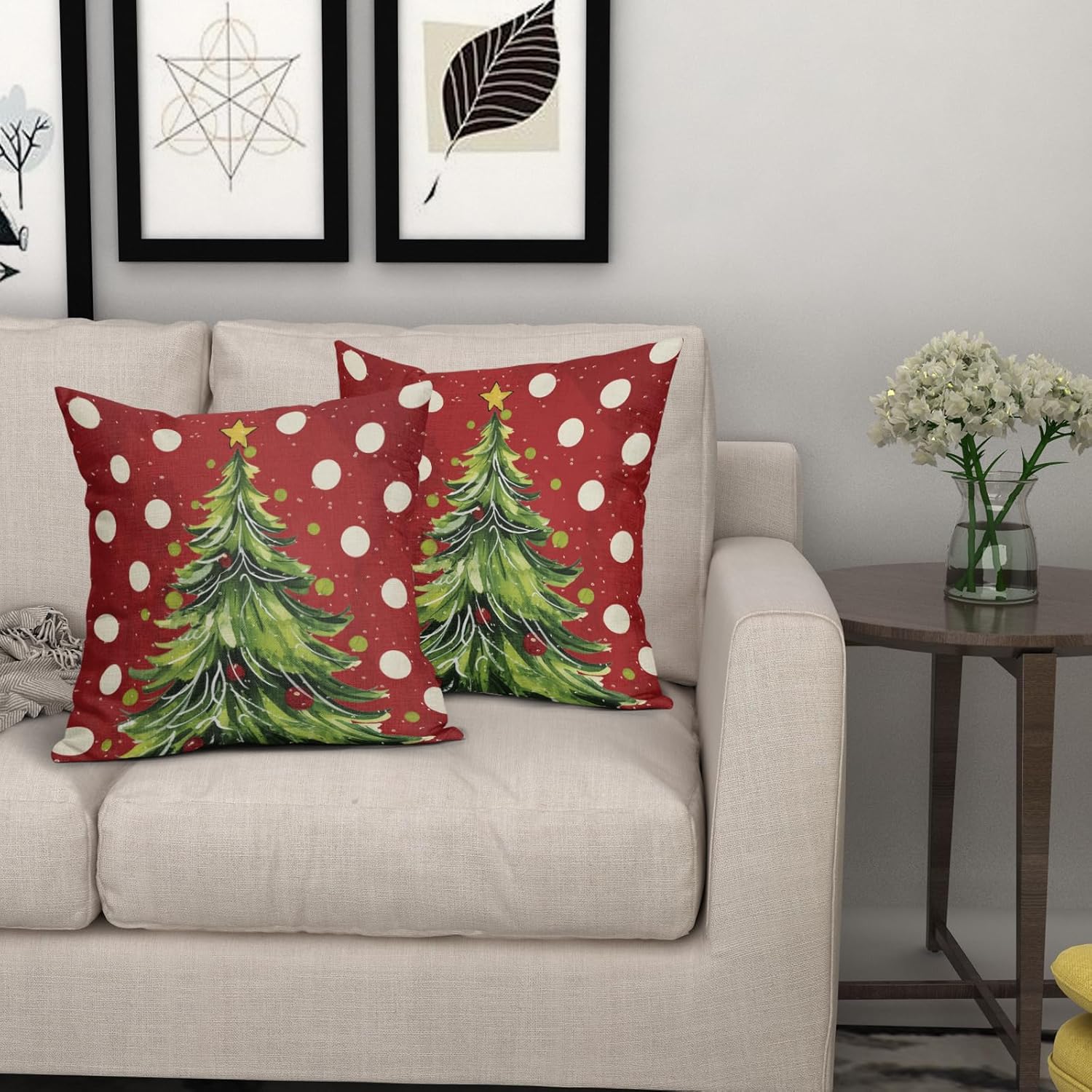 Red Christmas Pillow Covers 24x24 Set of 2 Watercolor Green Xmas Tree Dots Print Winter Holiday Decorative Throw Pillowcases Outdoor Farmhouse Decorations Square Cushion Cases Sofa Bed Couch Decor