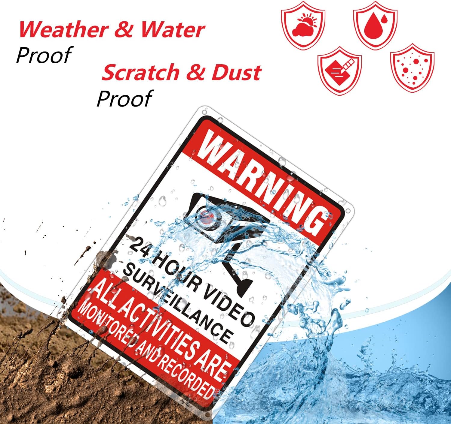 2 Pack 24 Hour Video Surveillance Warning Safety Sign CCTV Security