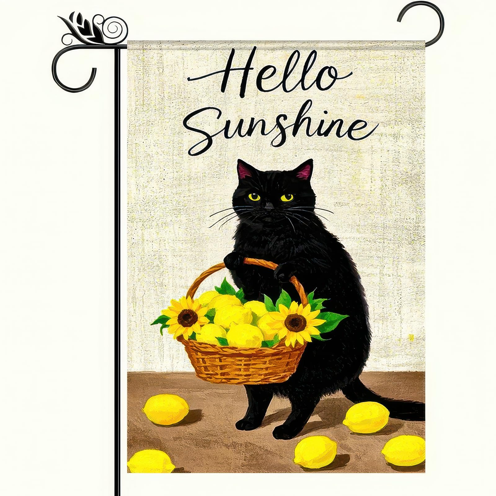 BlissYard Hello Sunshine Garden Flag 12x18 Inches Black Cat Lemon Sunflower Welcome Garden Flags Decorative Small Yard Flag for Lawn Patio Outdoor Outside Deco Spring Summer Decoration