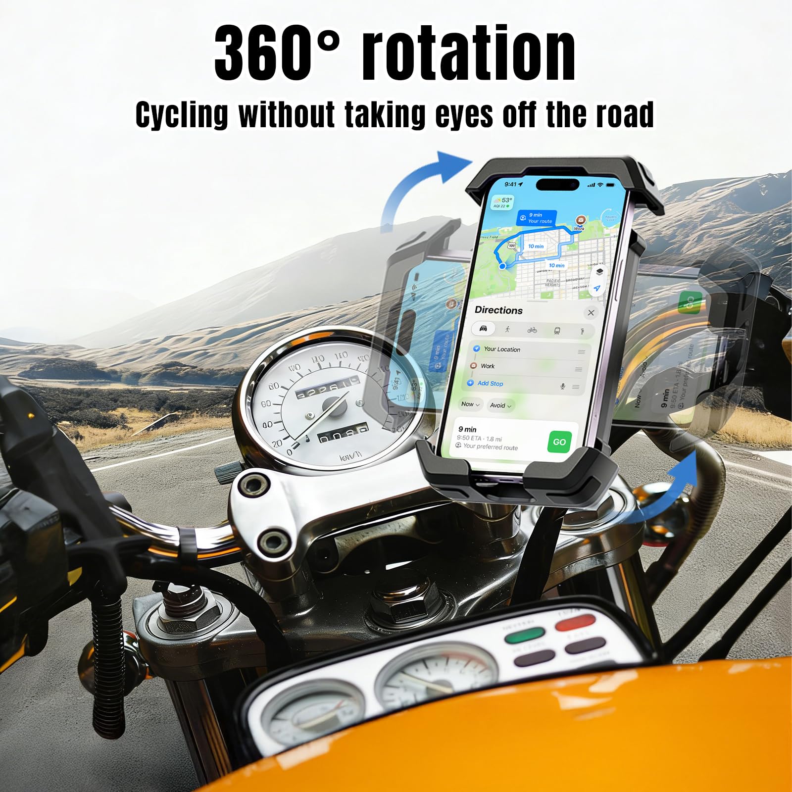 Soporte Móvil Bicicleta, Soporte Movil Moto con Protección de Silicona, 360° Rotación, Universal Soporte Manillar,Soporte Móvil Bicicleta Compatible con iPhone, Samsung 4,7-7" Smartphone — view 5